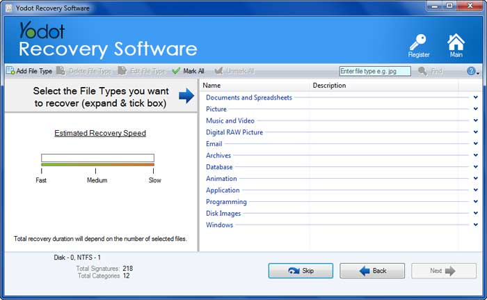 choose the file types that you wish to recover