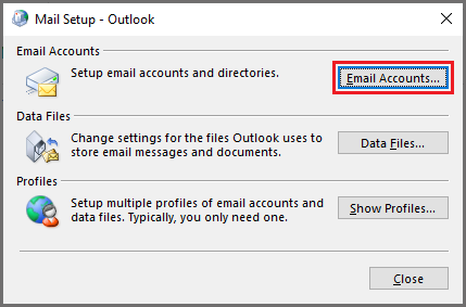 select email account in mail setup outlook