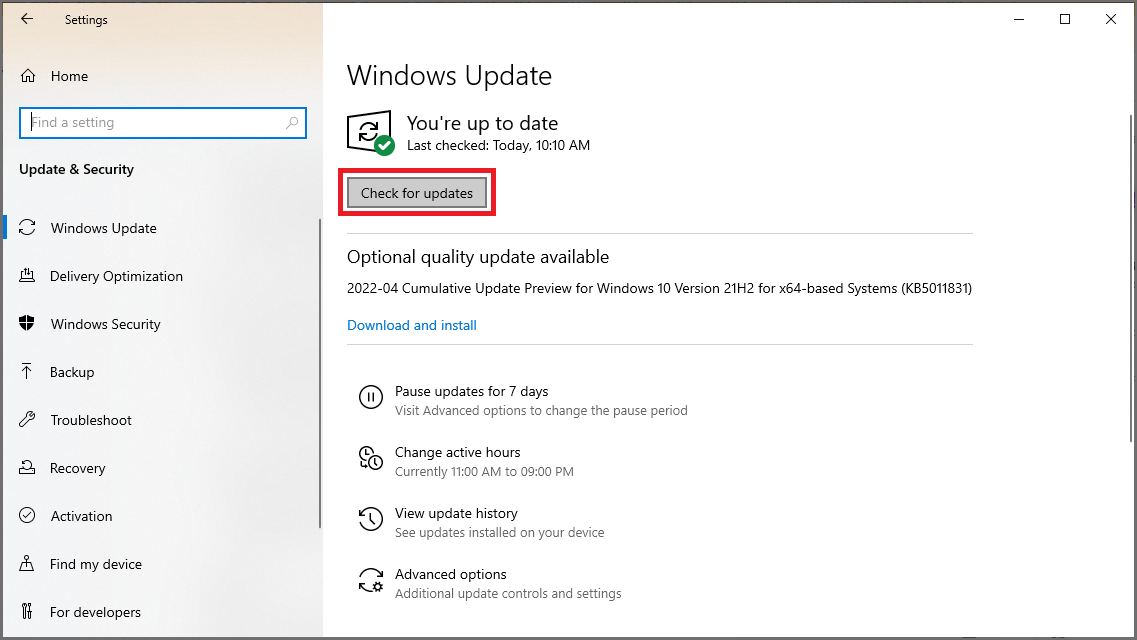 check for windows update