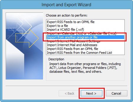 step 2 to import pst 2007