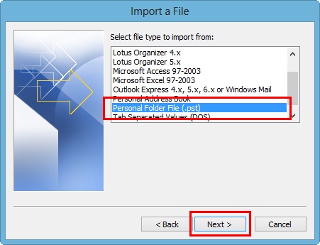 step 3 to import pst 2007