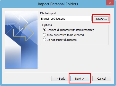 step 4 to import pst 2007