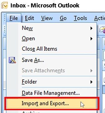step 1 to import pst 2007