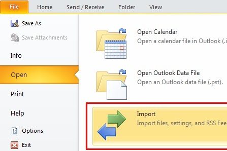 step 1 to import pst 2010