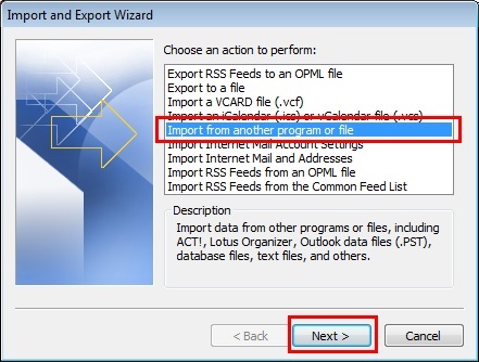 step 2 to import pst 2010