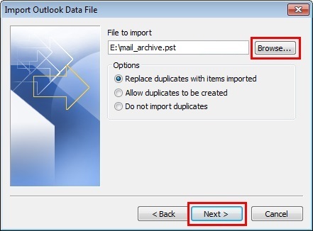 step 4 to import pst 2010