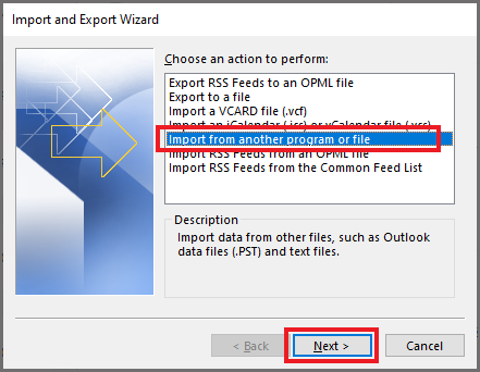 step 2 to import pst 2016