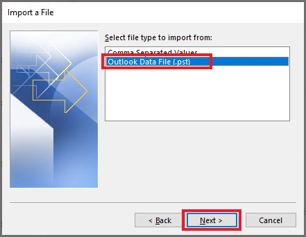step 3 to import pst 2016