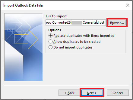 step 4 to import pst 2016