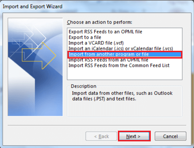 Import from the another program/file option