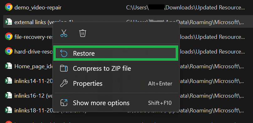 click on the Restore option