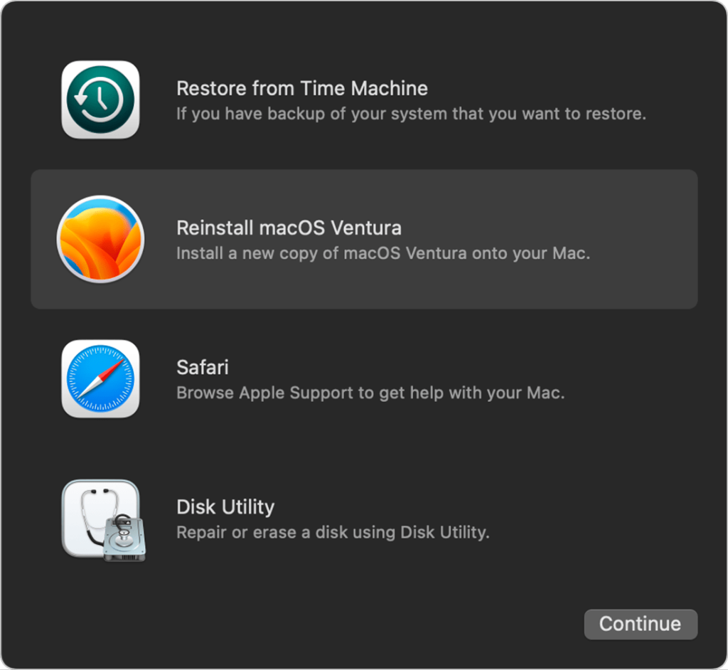 Select restore from time machine to recover data from mac that wont boot