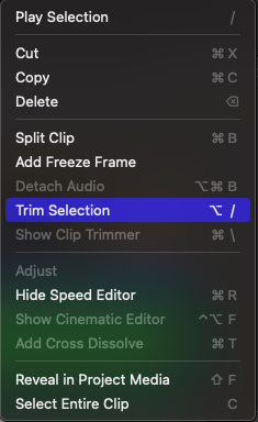 Click on trim selection