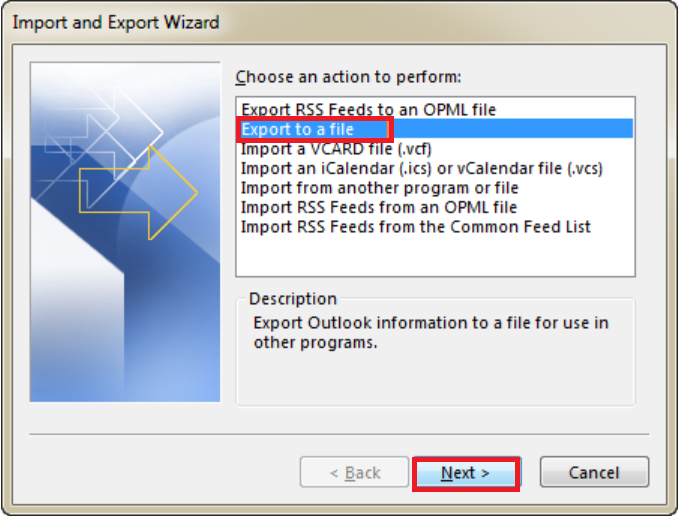 Click on the Export to a file option