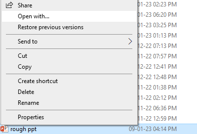 click on open with to fix file association problem in powerpoint files
