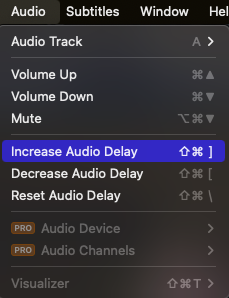 From audio menu click on increase audio delay 