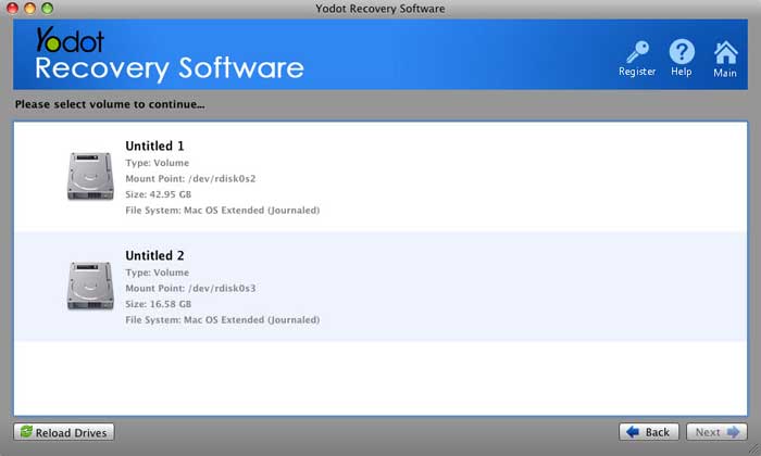 Select the volume to Recover Deleted Files on Mac