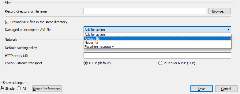 click on always fix to repair corrupt video file