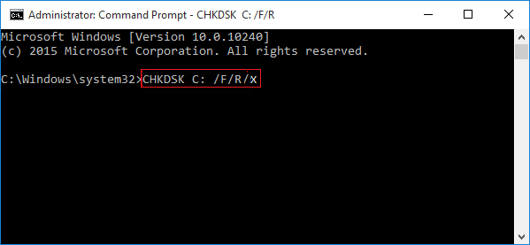 Type the chkdsk command to recover lost data from corrupted HDD