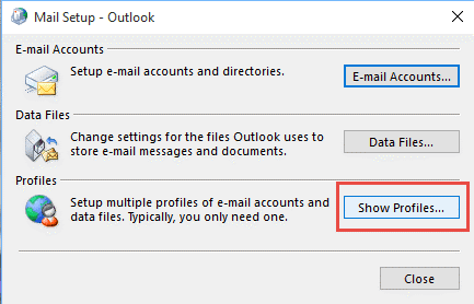 show Outlook profile