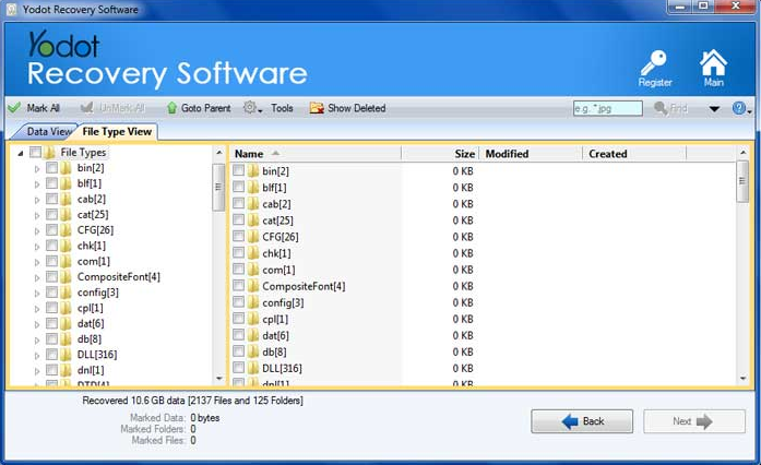 software gives a list of recovered data in File Type View and Data View