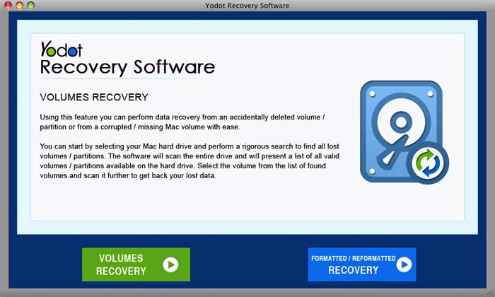 click on volumes recovery to recover data from external hard drive on mac
