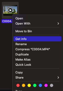 click on get info to fix quicktime player cant open mp4 file error