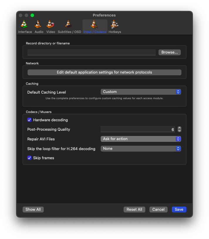 click on inputs codecs