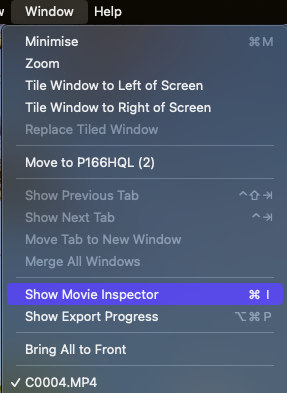 click on show movie inspector to fix quicktime player cant open mov file error