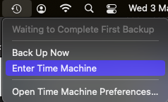click on enter time machine for mac external hard drive recovery