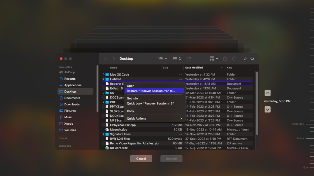 click on restore option for restoring external hard drive on mac