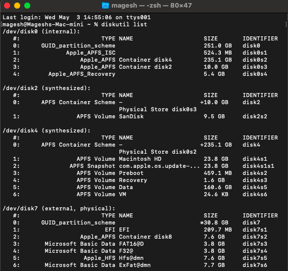 give the command into the terminal to restore data from external hard drive mac