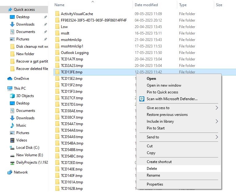 select the temporary files and delete them
