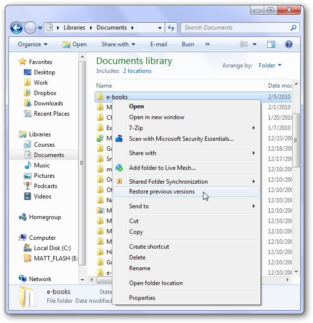 restore previous versions
