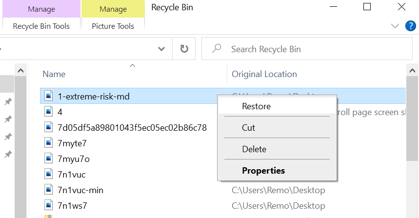 click on restore to recover deleted files windows 10