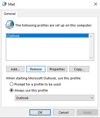click-on-remove-to-clear-the-outlook-data