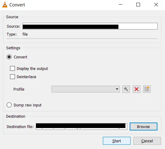 browse the destination and click on start