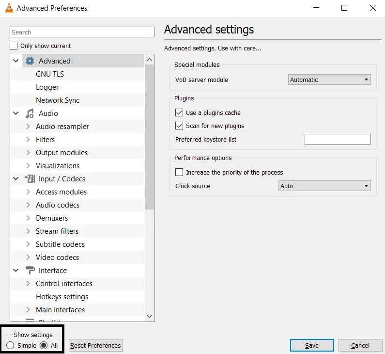 select all in show settings