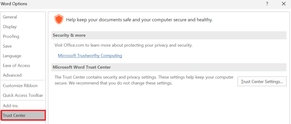 access-trust-center-to-fix-word-file-wont-open-error
