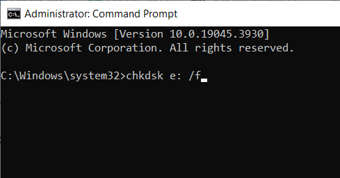 type the chkdsk command and the gpt partition letter