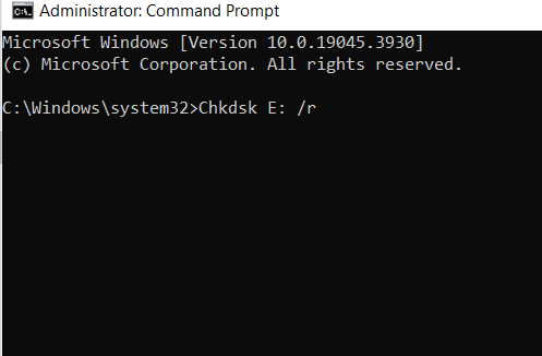 type the chkdsk command to repair the Iomega external hard drive