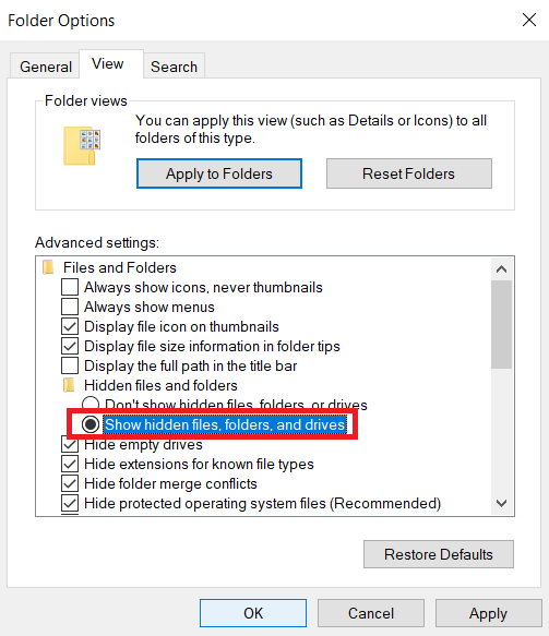 show hidden files and drivers