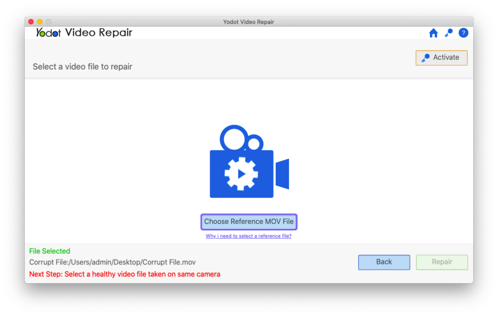 select the corrupt video on yodot video repair mac