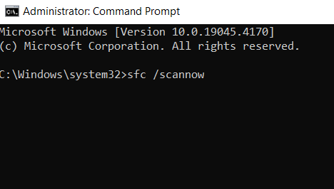 type the following sfc command to fix the corrupt files