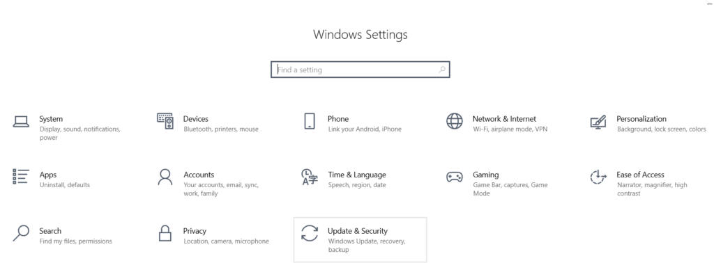 open update and security option form settings