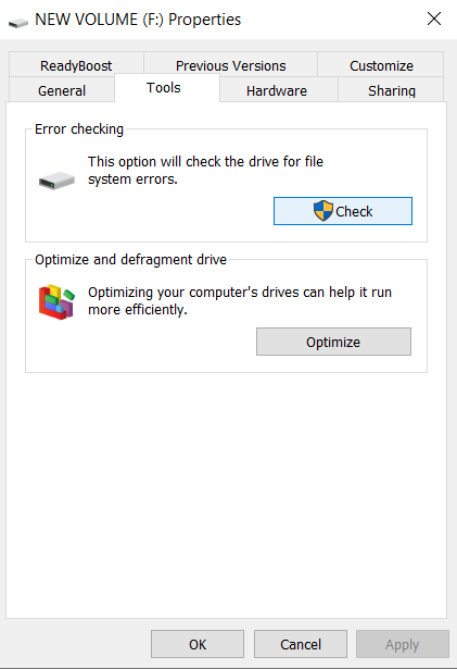 click on check to repair the fat32 drive