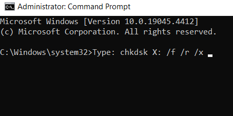 type the chkdsk command to repair the fat32 drive