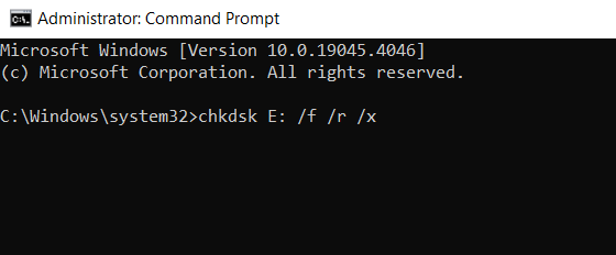 type the chkdsk command