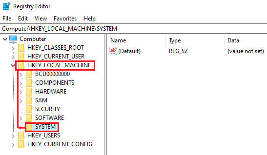 click hkey local machine and select system
