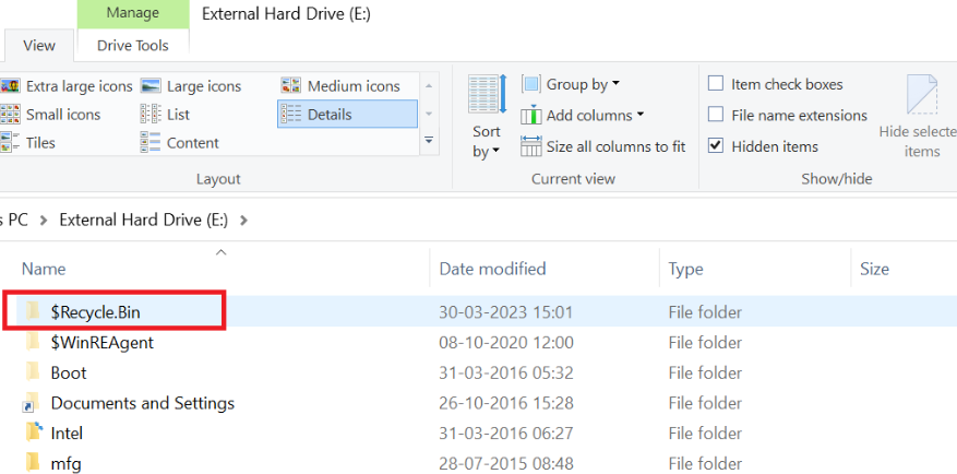 open recycle bin folder and retrieve the deleted files